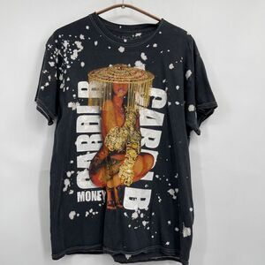 Cardi B Black Bleach Dye Graphic Print Cotton Money T-Shirt Size Small/Medium